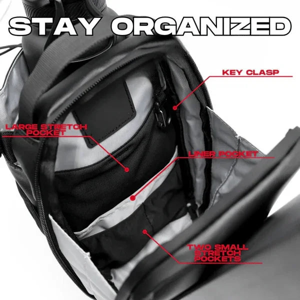 Vogue Fitness TitanMag magnetic gym bag in sleek black with spacious compartments and durable straps.